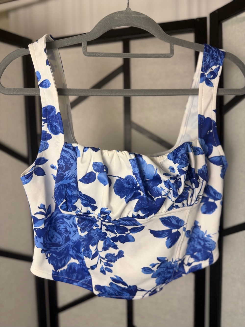 ASOS Blue and White Floral Bustier Crop Top